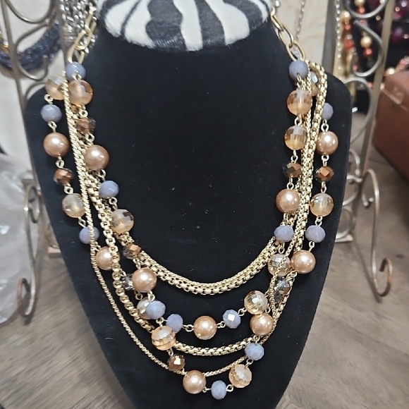 Simply Vera Vera Wang Jewelry - Vera Wang Gold-tine Multi-Strand Necklace with Lavender and Champagne GlassBeads